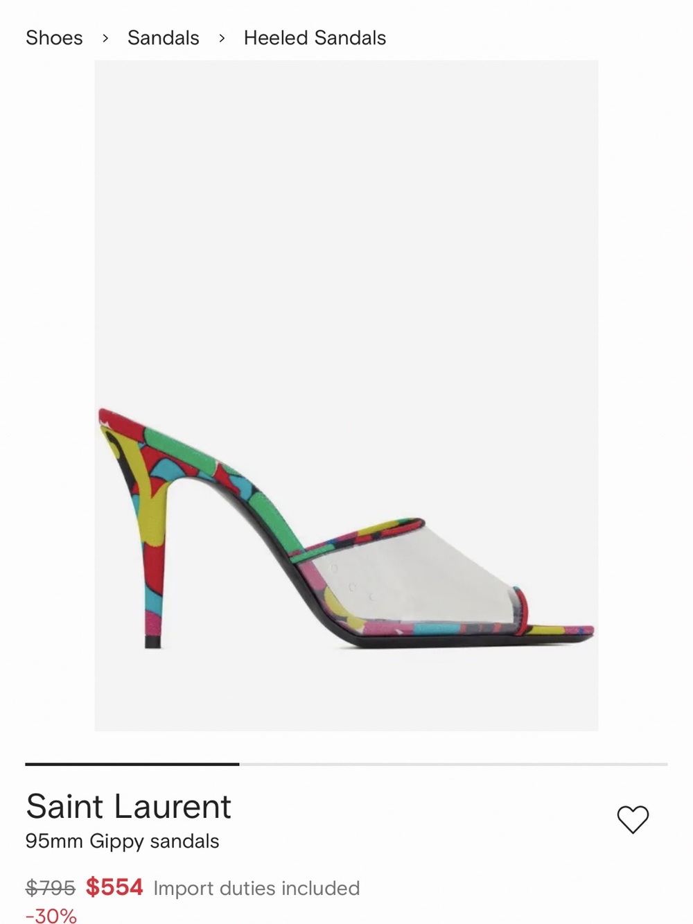 Saint Laurent Clear PVC Gippy Sandals with Multicolor Pattern